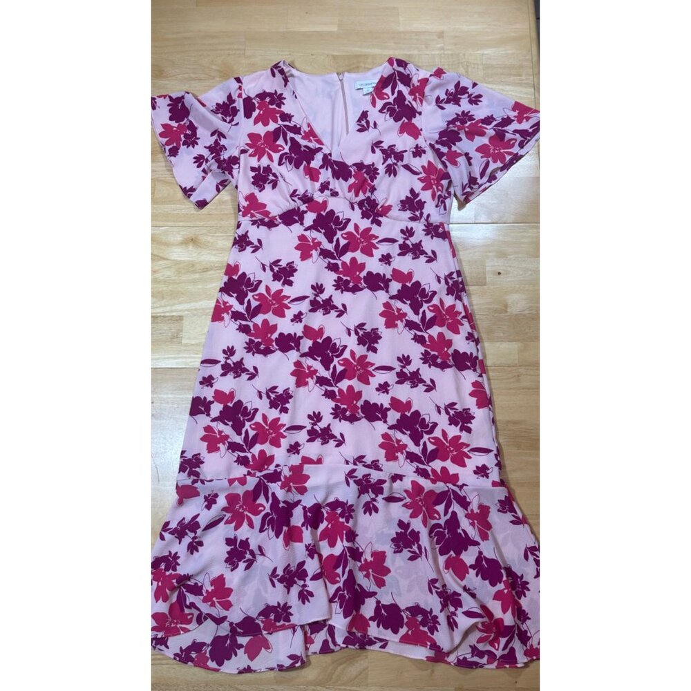 Liz Clairbone Floral Midi Trumpet Dress Pink Size 14 - Picture 4 of 6